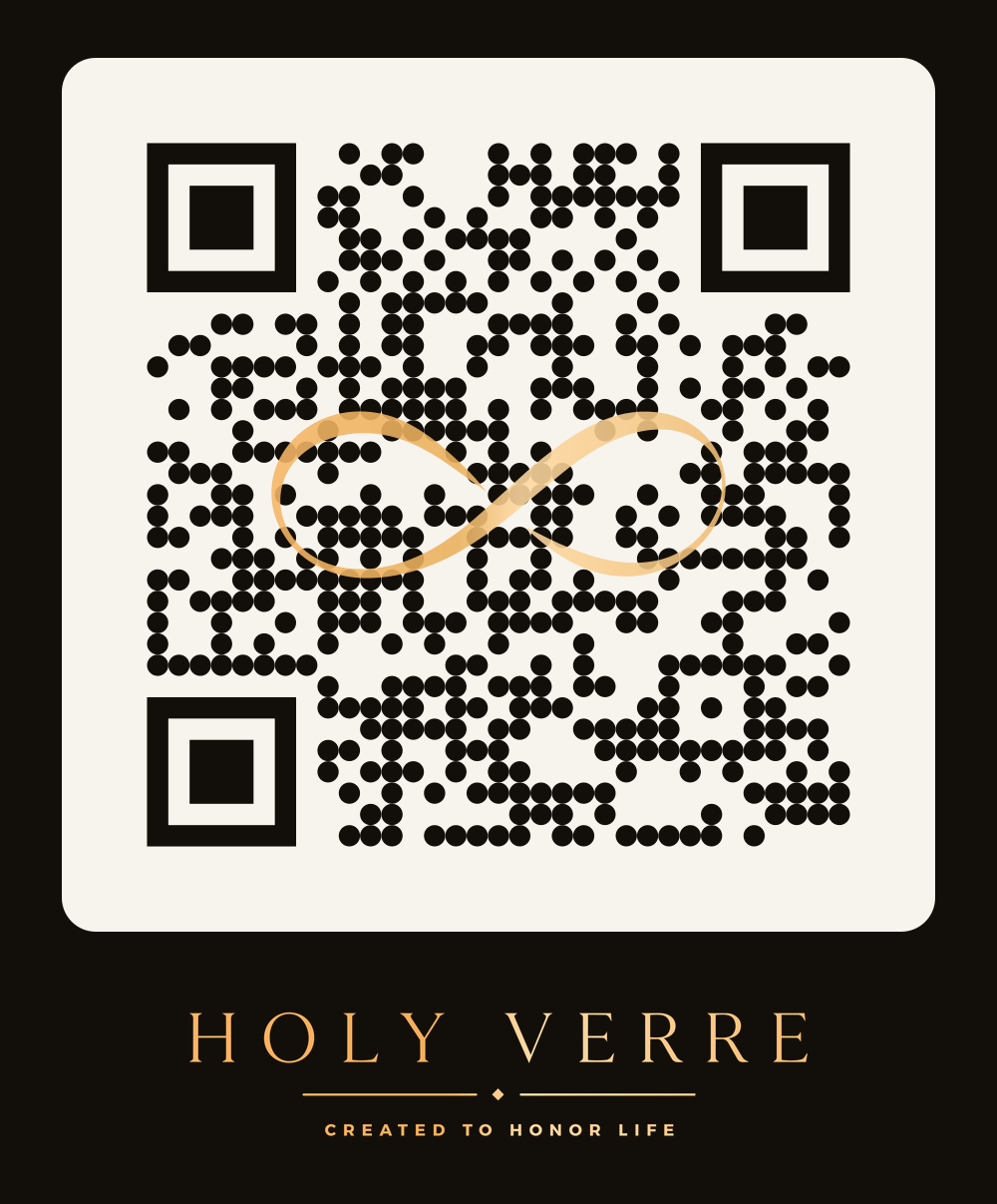 A QR code leading to the HolyVerre catalogs page.